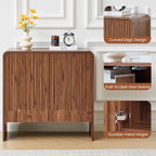 FurSch Fluted Sideboard Buffet Cabinet, Mid Century Modern Storage Cabinet with Curved Edge and Adjustable Shelf for Kitchen Dining Room Living Room (Walnut-Wave, 2 Doors*1 pc)