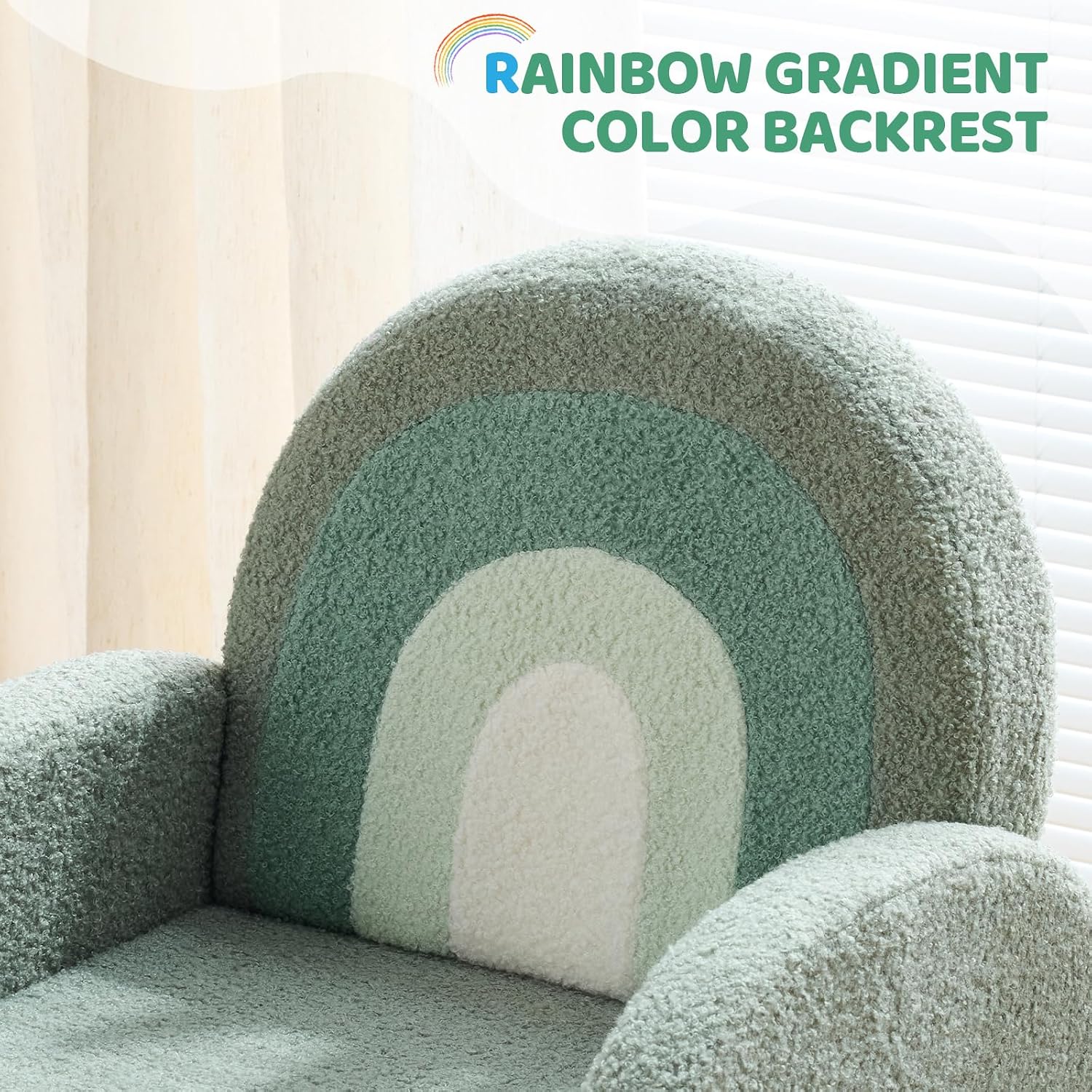 JOYMOR Kids Sofa, Toddler Armchair with Full Teddy Fleece Coverage, Ultra-Soft & Plush, Sturdy Base for Boys and Girls, Green
