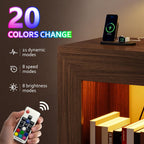 Rustic Wood End Table with Charging Station, 2 Tiered Side Table with Light Strip for Living Room, Entrance, Industrial Nightstand for Bedroom (Rustic Brown, 2pcs)