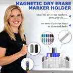 Magnetic Dry Erase Marker Holder for Whiteboard, 10 inch Large Capacity Whiteboard Marker and Spray Holder, 5 Slots Magnetic Fridge Organizer for Office, Classroom, Home (White)