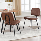 VipDesk Dining Chairs Set of 2, Faux Leather Upholstered Dining Chairs, Mid Century Modern Kitchen Dining Room Accent Chairs with Curved Backrest and Steel Frame for Living Room, Vanity - Coffee