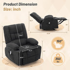 Rocker Recliner Chair with Massage and Heat, Recliner Chair for Adults, Nursery Rocking Chairs for Living Room, Ergonomic Comfy Relining Chair with Cup Holders, USB Charge Port, Side Pockets, Black