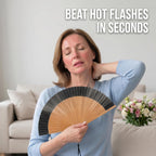 Japanese Folding Hand Fan for Women - Bamboo Silk Handheld Foldable Fan with Tassel & Pouch for Hot Flashes, Rave, Church, Gift,Wedding - Whisper-Quiet, Purse Size (Bamboo Black)