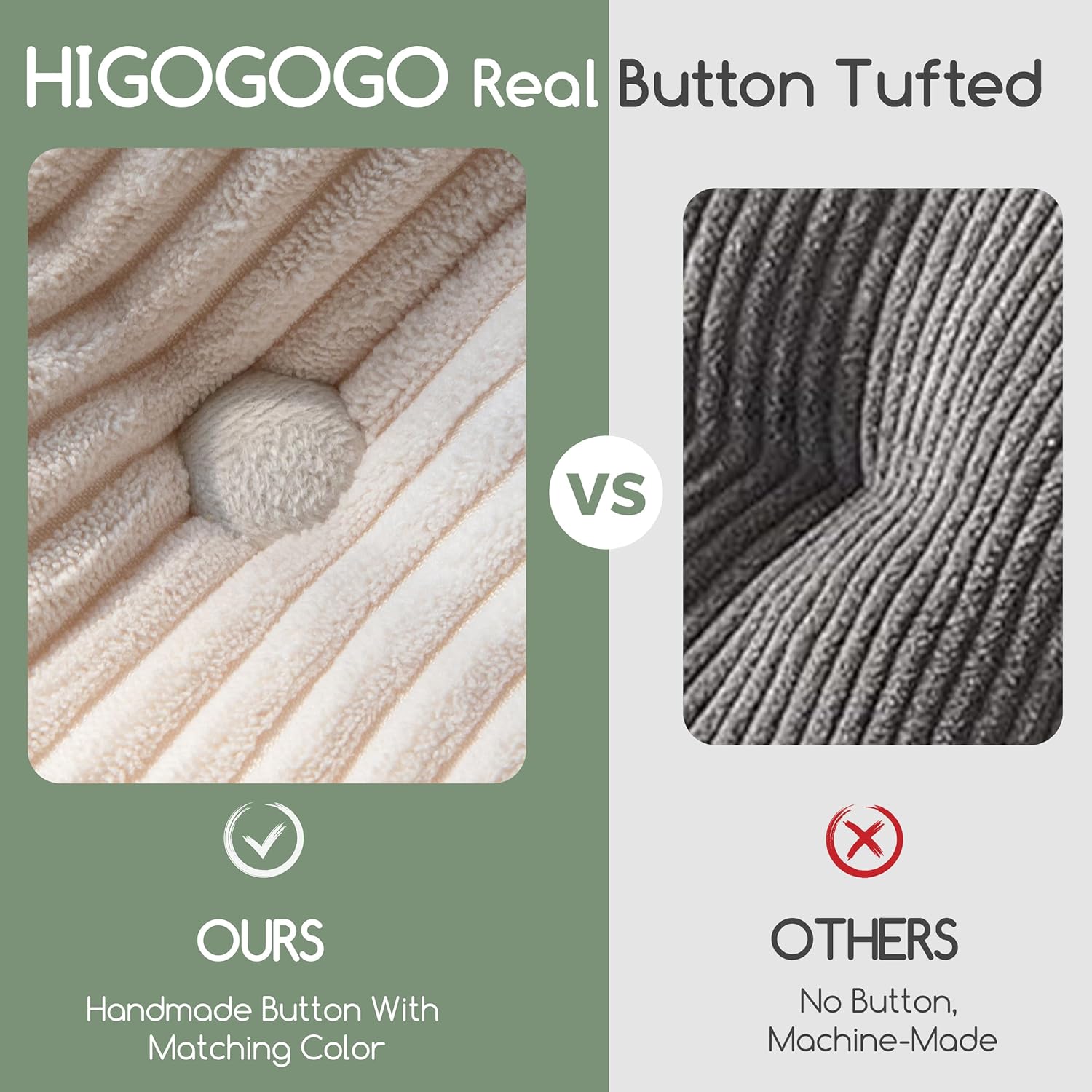 HIGOGOGO Papasan Chair Cushion with Corduroy Cover (Without Chair), 48 x 48 Inch Supportive Cushion, Overstuffed Chair Cushion,Beige