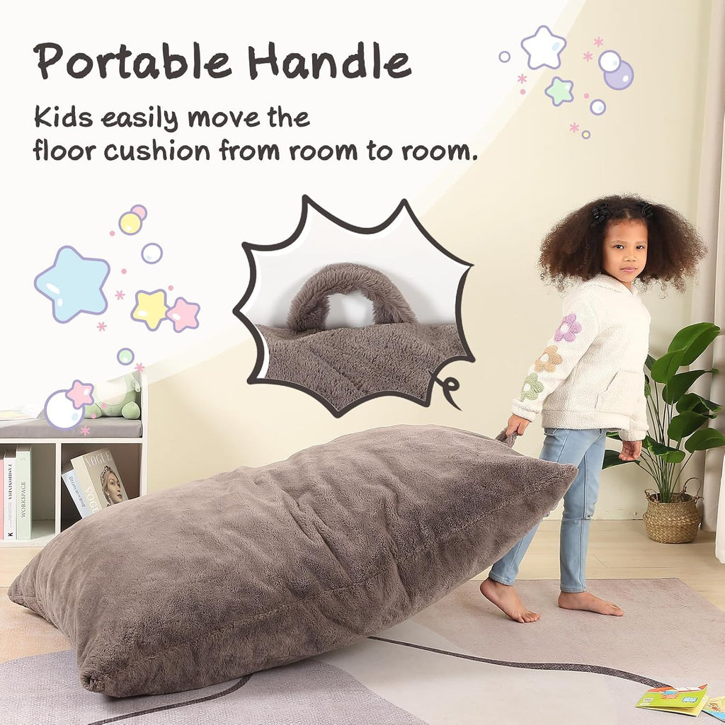MOMCAYWEX 3-in-1 Kids Bean Bag Chair, Gaint Pillow Mattress for Kids, 35" x 50" x 10", Dark Brown