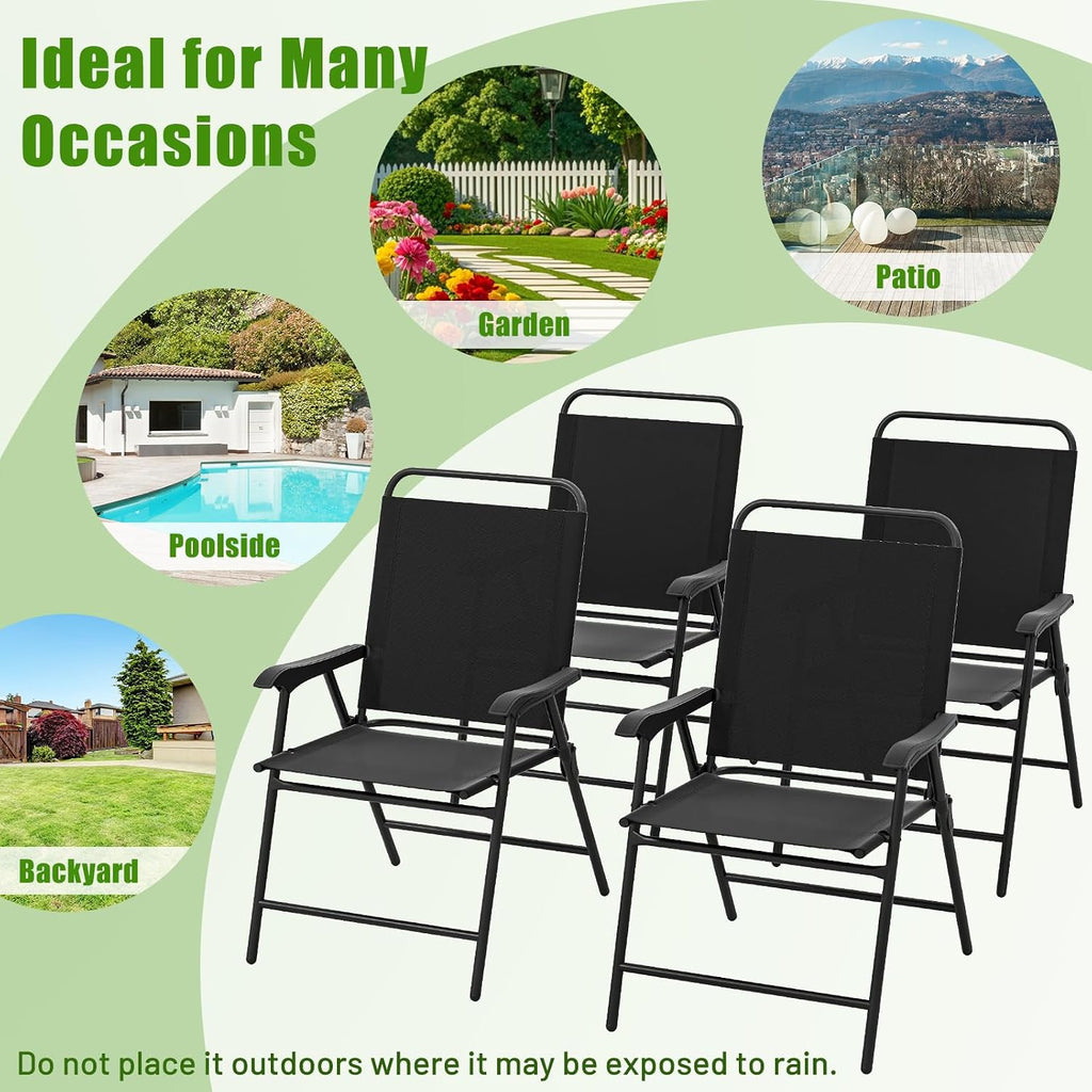 S AFSTAR Patio Chairs Set of 4, Outdoor Folding Lawn Chairs Sling Back Dining Chairs with Armrests & Breathable Seat, Metal Frame Folding Chairs for Garden, Deck, Yard & Porch