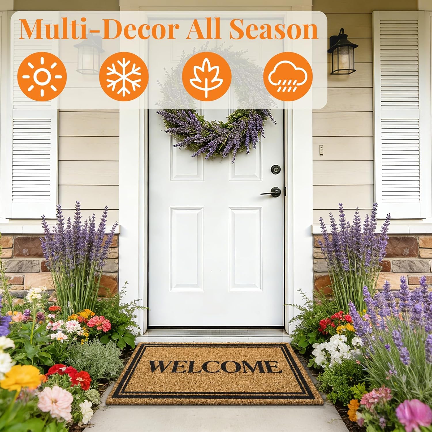 Kelarea Coco Coir Welcome Door Mat with Heavy Duty Backing, 17" x 30" Non-Slip, Easy Clean Mat for Front Door, Entrance, Porch, Indoor/Outdoor