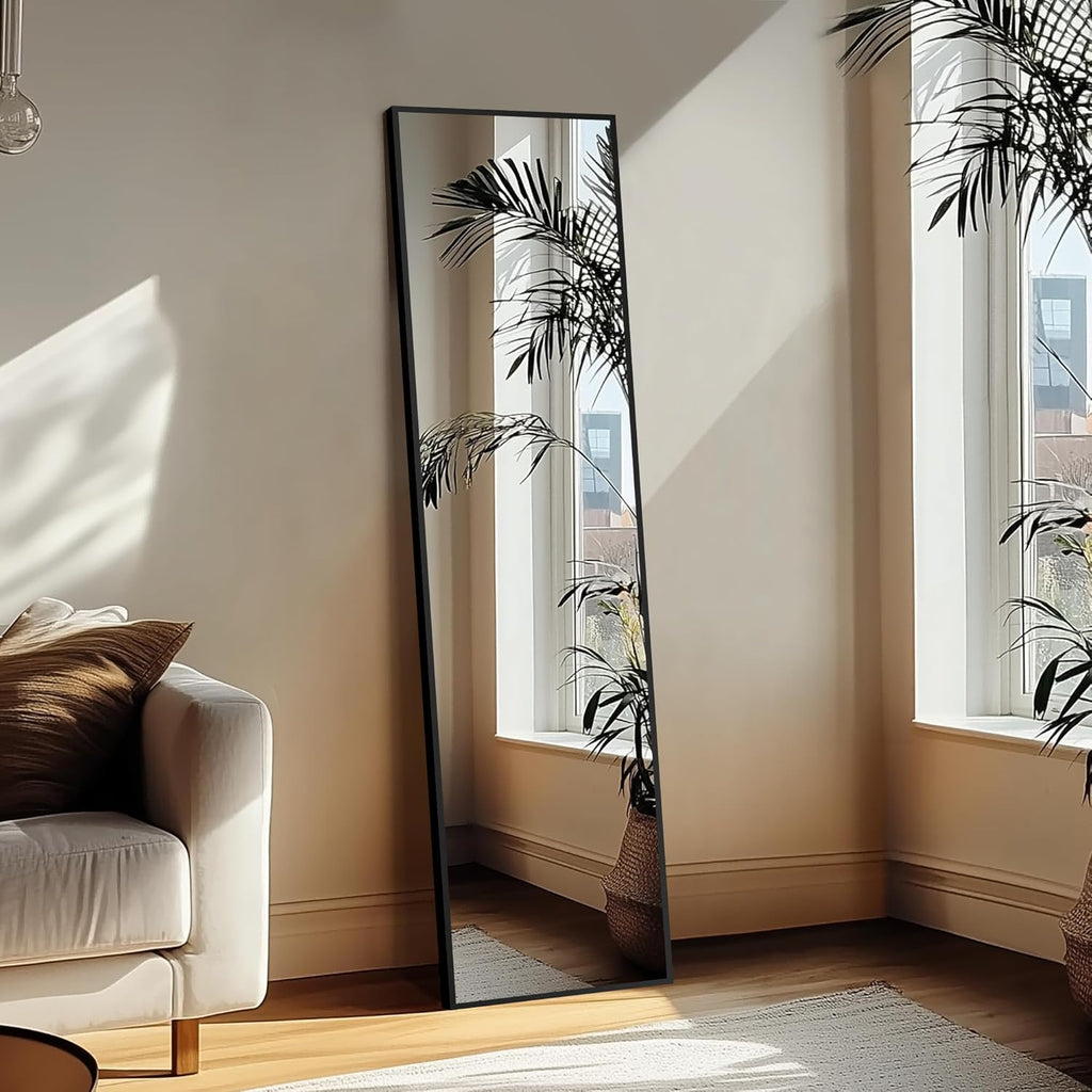 Delma Wall Full Length Mirror,Standing Mirror Full Body,Large Floor for Wall Door Bedroom Bathroom Living Room with Aluminium Frame(with Stand,56x15-Black)