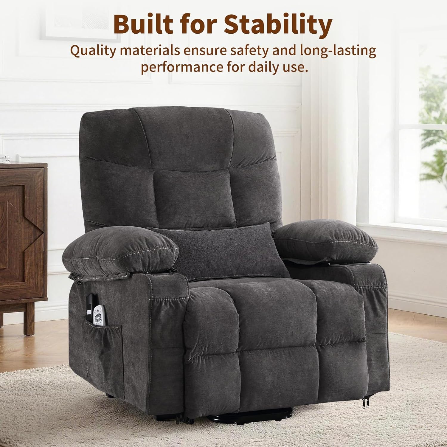 Power Lift Recliner Chair for Elderly with Massage and Heat, Comfortable Electric Power Reclining Chair with Side Pockets,2 Cup Holders and USB Charging Port for Living Room (Grey)