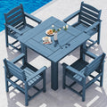 SERWALL Outdoor Dining Set for 4, HDPE Square Table and Chairs Set All Weather Patio Dining Set, 5-Piece Patio Dining Furniture for Deck, Blue