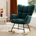 Rocking Chair Nursery Glider Recliner, Teddy Upholstered Nursing Chairs with Soft Seat Cushion Comfortable Armrests High Backrest for Bedroom Reading Living Room, Easy Assembly, Green