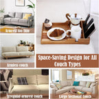 Nnewvante Couch Tray Insert with Cup Holder,2-in-1 Insert & Flat Sofa Organizer Acacia Wood with 2 Cup Holders,Fits Middle Couch or Ottomans,for Snacks, Drinks, Remotes,15.35x9.84-inch