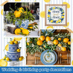 Norme 63 Pcs Artificial Lemon Decoration for Home Centerpiece, Faux Yellow Lemons, Artificial Fake Lemon Leaves and Wooden Desktop Sign Decor for Home, Kitchen, Party Decor, Photography Props