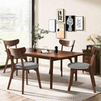 COSTWAY Dining Chairs Set of 6, Mid-Century Modern Kitchen & Dining Chairs with Curved Back and Cushioned Seat, Walnut Finished Wood Living Room Side Chairs for Kitchen, Dining Room, Bistro