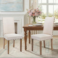 Upholstered Dining Chair Modern Stylish Parsons Kitchen Diner High Back with Bronze Nailhead Trim & Wood Legs, Set of 2, Beige