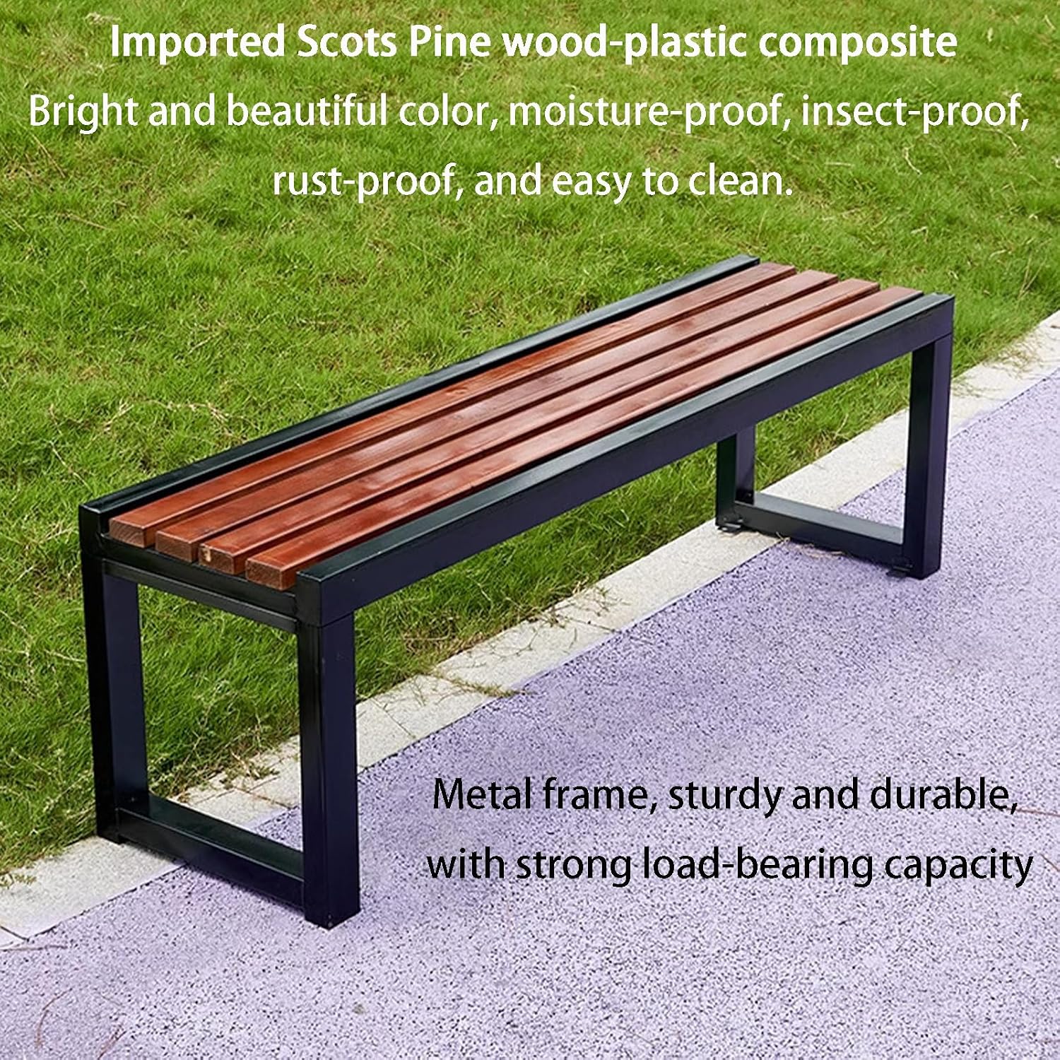 Colorful Outdoor Bench with Solid Wood seat and Metal Frame, Capable of Supporting 400kg, Suitable for Streets, Parks, and courtyards C 150cm