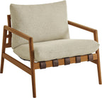 Modway Nomi Teak Wood Outdoor Sling Accent Chair in Sand - Faux Leather Vegan Patio Armchair with Removable Cushioned Upholstery