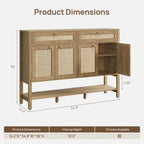 SICOTAS Rattan Sideboard Buffet Cabinet with Open Storage - Large Farmhouse Credenza with 4 Doors & 2 Drawers, Boho Coffee Bar Cabinets Buffet Console Table for Kitchen, Hallway
