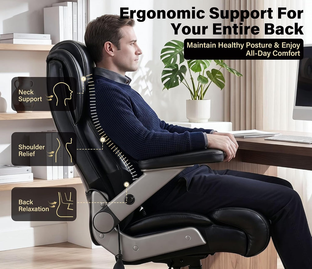 Big and Tall 700lbs Office Chair - Adjustable Lumbar Support 3D Flip Arms Heavy Duty Metal Base&Wheels, High Back Large Executive Computer Desk Chair, Thick Padded Ergonomic Design for Back Pain