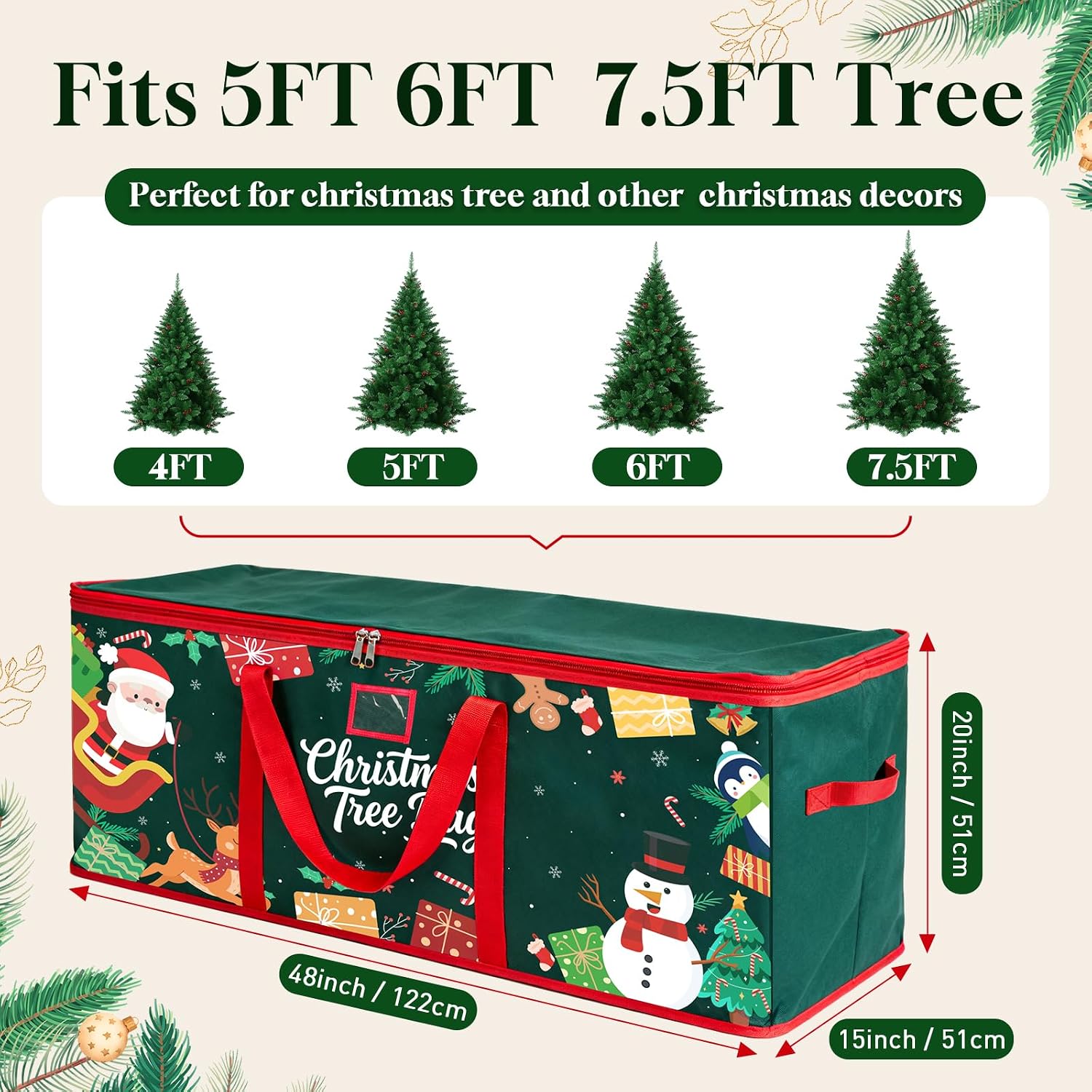 Christmas Tree Storage Bag: Oxford Fabric Tree Bag Fits up to 7.5 ft Tall Christmas Artificial Tree with Wide Opening Dual Zippers Waterproof Protects from Moisture Dust