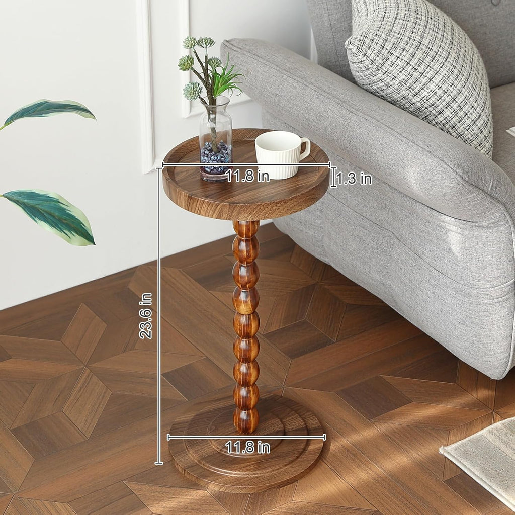 Small Drink Table, Round Drink Side Tables for Small Spaces, Wood Martini Table for Bedside and Sofa Couch, Pedestal Cocktail Coffee End Table for Living Room, Bedroom, Corners (Walnut)
