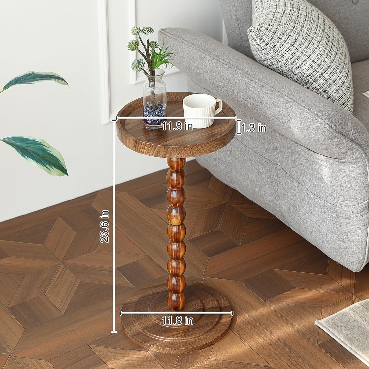 Small Drink Table, Round Drink Side Tables for Small Spaces, Wood Martini Table for Bedside and Sofa Couch, Pedestal Cocktail Coffee End Table for Living Room, Bedroom, Corners (Walnut)