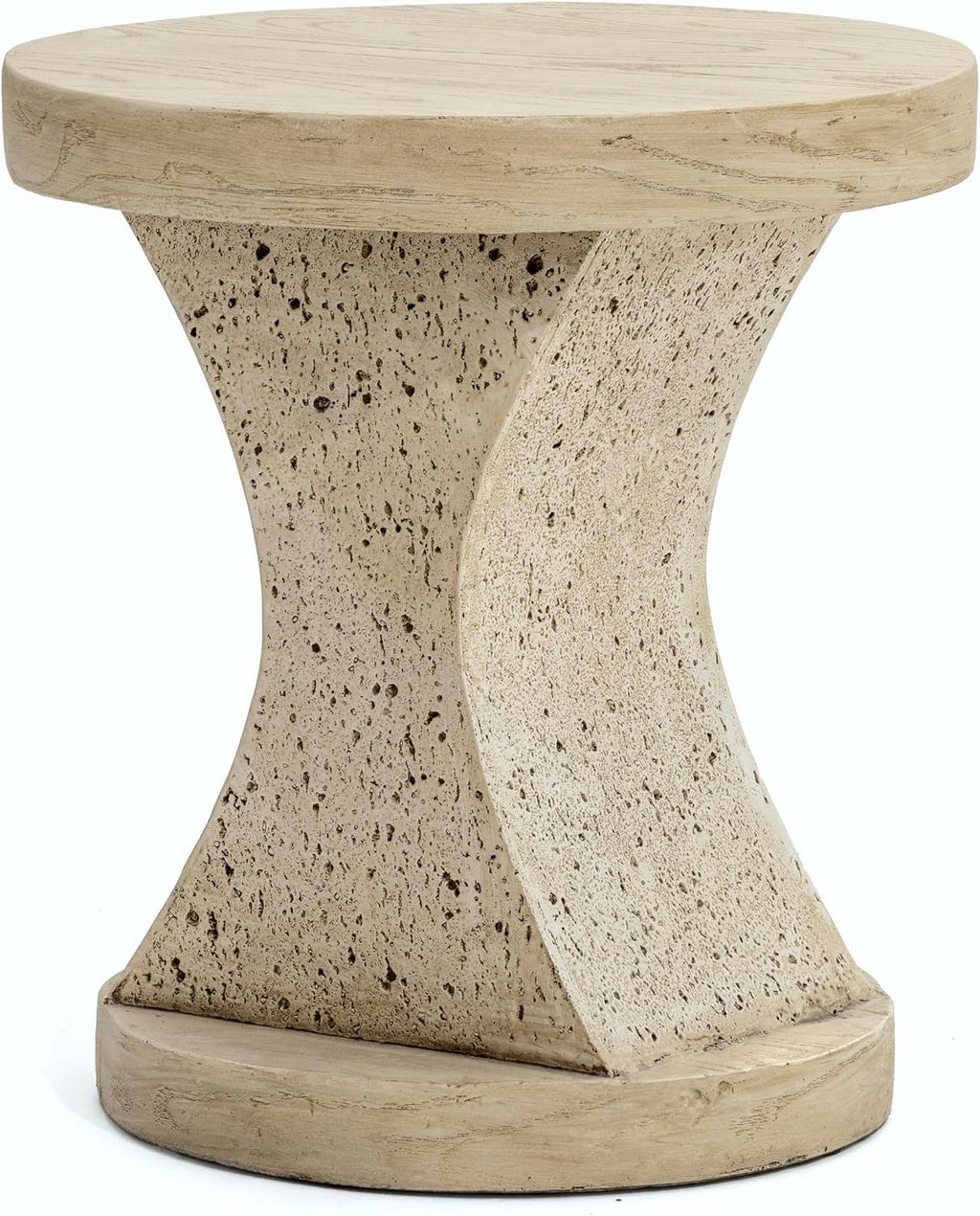 FESTIVITY 17.91" Round MGO Side/End Table with Natural Stone & Wood-Look Finish, Sahara Oak Travertine