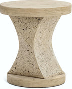 FESTIVITY 17.91" Round MGO Side/End Table with Natural Stone & Wood-Look Finish, Sahara Oak Travertine