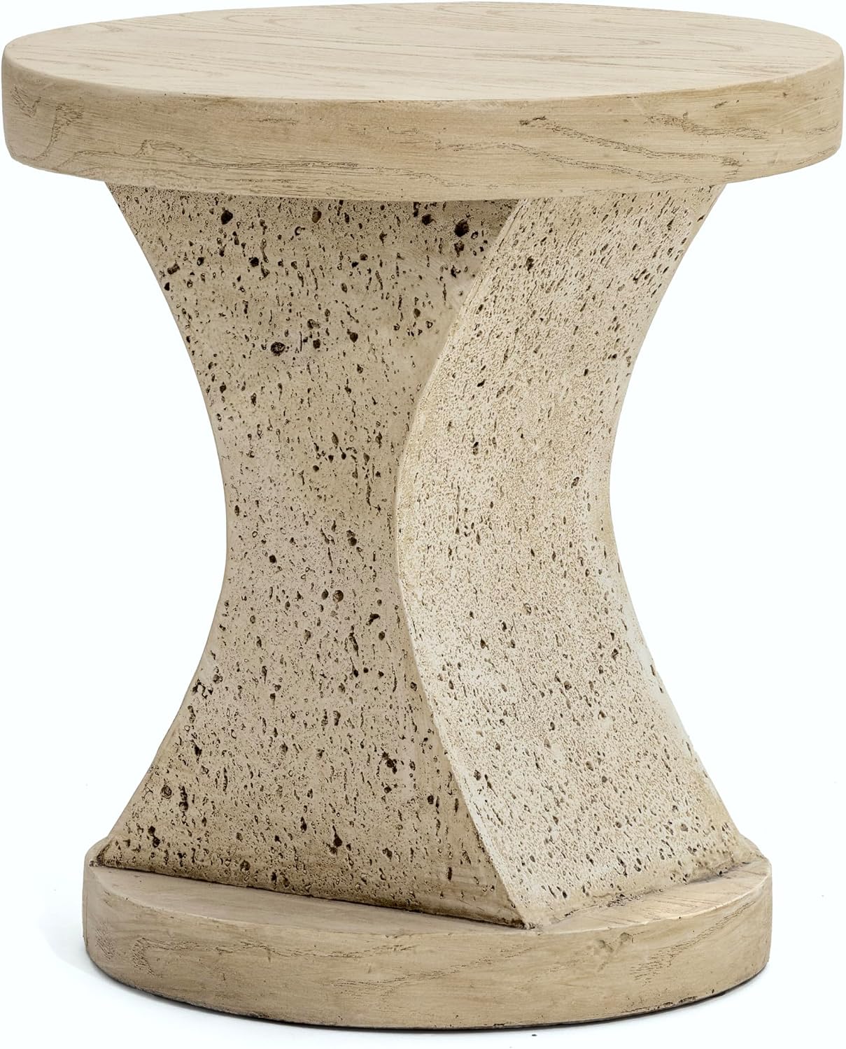 FESTIVITY 17.91" Round MGO Side/End Table with Natural Stone & Wood-Look Finish, Sahara Oak Travertine