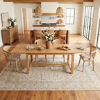 9-Piece Farmhouse Dining Table Set for 8, 59"-94" Extendable Kitchen Table & Upholstered Chairs, Solid Wooden Table with Woven Ratten Chair Living Room Restaurant - Natural/Natural