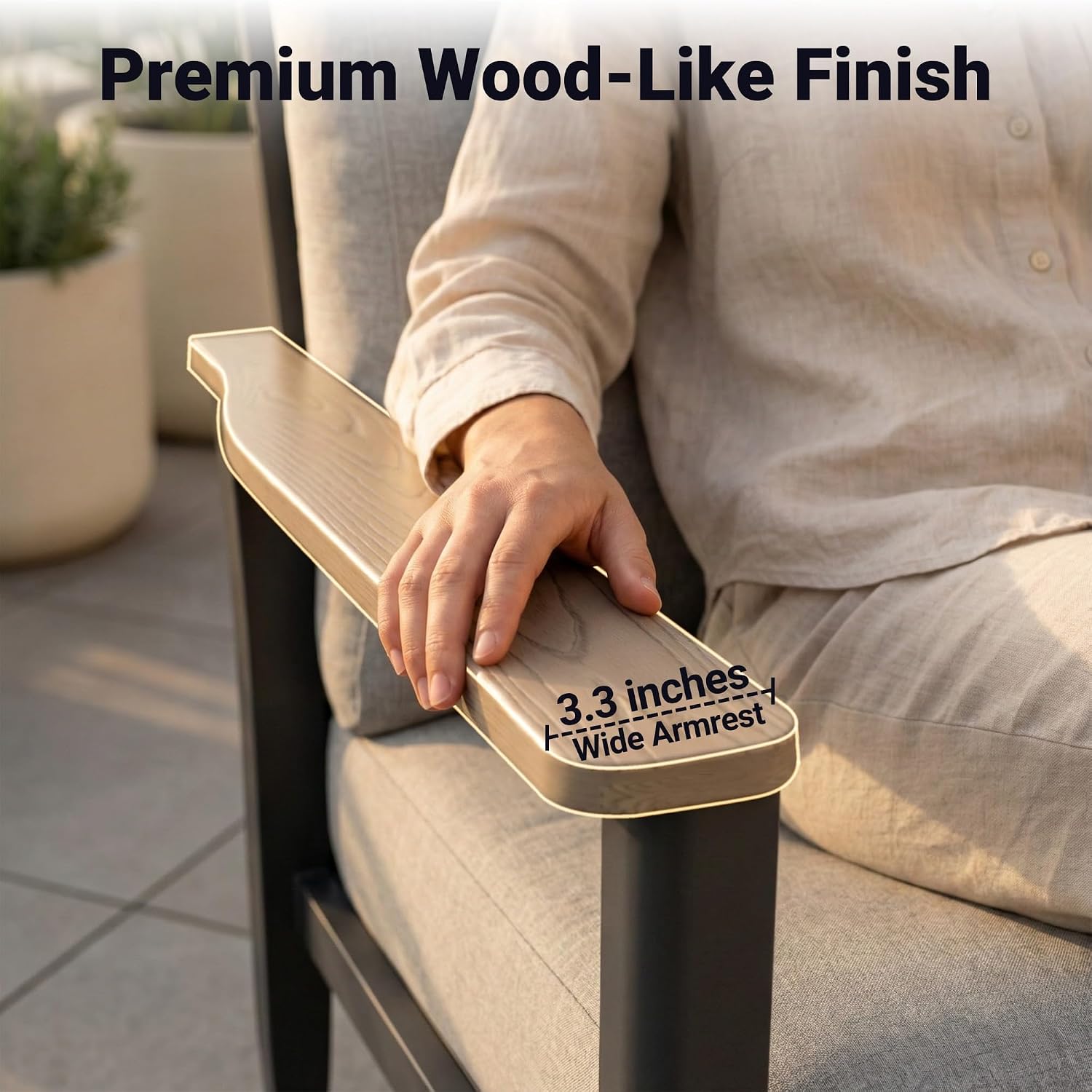 Aluminum Outdoor Patio Chair Set with 5.1-Inch Thick Cushions | 2-Piece: 2 Wood-Look Armrest Club Chairs for Porch, Deck & Balcony, Gray