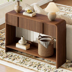 AMERLIFE 45" Fluted Console Table with 2 Drawers and Open Shelf, Modern Entryway Table with Rounded Edges, Wood Sofa Table for Hallway, Foyer, Behind Couch, Living Room, Brown