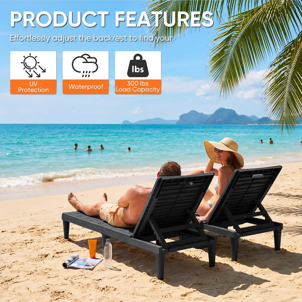 Homall Patio Chaise Lounge Chairs Set of 2, Outdoor Lightweight Lounge Chairs, 5 Position Adjustments Backrest for Outside Pool, Garden, Patio and Beach, Black