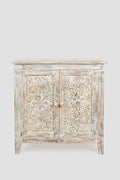 Jofran Global Archive Hand Carved Accent Chest Cabinet, 32', Weathered White