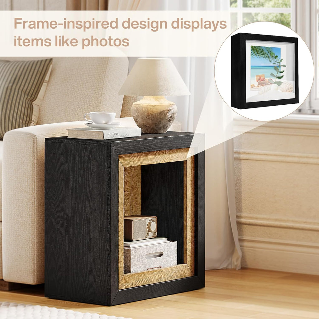 Tribesigns Modern End Table with Frame-Inspired Design, Rustic Wood Cube Rectangle Side Table with Large Storage Shelf, Industrial Sofa Couch Tables Accent for Living Room, Entrance