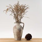 PORCER 9.3 Inch Antique Ceramic Vase, Terracotta Vase with Handle, Tuscan Decor Farmhouse Decorative Vase, Rustic Vase for Home Decor, Living Room, Entryway, Wedding - Distressed Design, Gray