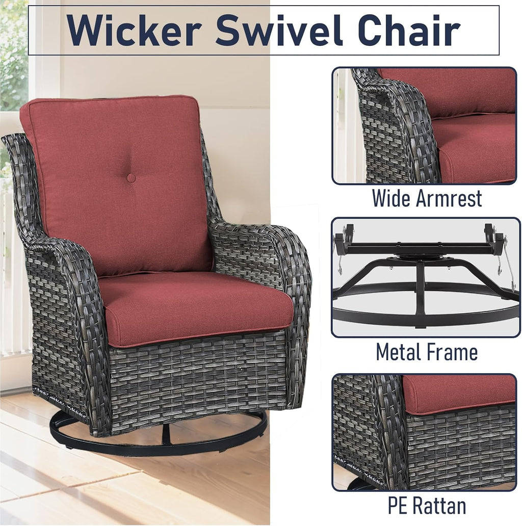 Patio Furniture Set with Swivel Chairs, 5 Pieces Outdoor Wicker Furniture Set with Patio Swivel Rocker Chairs for Patio, Yard, Deck, Porch, Poolside