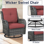 Outdoor Furniture Set：8 PCS Patio Furniture Set with Outdoor Swivel Rocker Patio Chairs, Grey/Red
