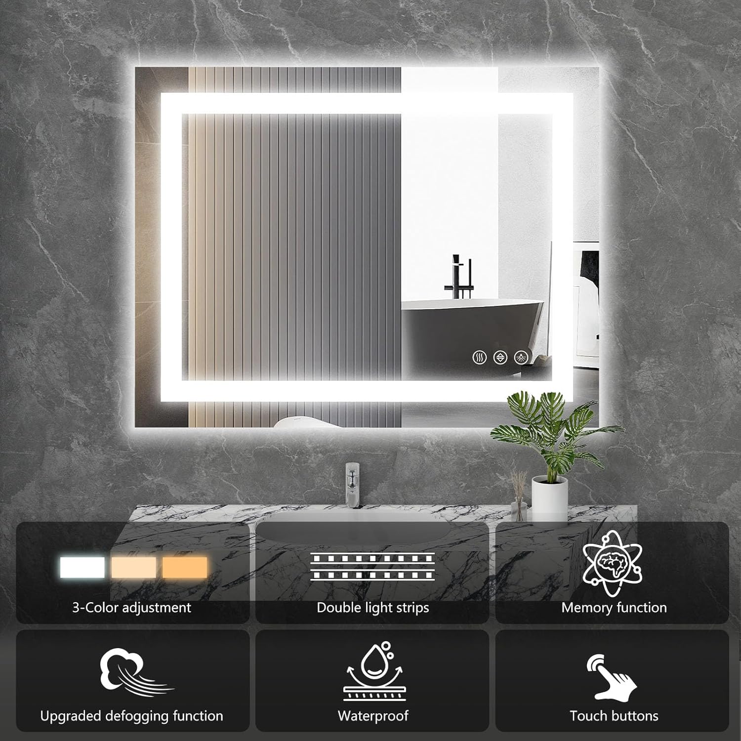 Sweetcrispy 24"x 32" Smart Anti-Fog LED Bathroom Mirror with Lights and Front Light & Backlit, 3 Color Temperatures, Dimmable, Memory Function, Rectangle Modern Vanity Mirror
