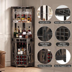 SOFTSEA Farmhouse Kitchen Pantry Cabinet with Barn Door, 72" Tall Corner Bar Cabinet with Acrylic Mirror, Wine Cabinet with Glass Rack, for Living Room Dining Room, 19.7x19.7x72 Inch, Walnut