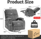 360° Swivel Rocking Recliner Chair, Massage Lazy Recliner, Small Spaces Recliner for Living Room, Bedroom and Nursery, Dark Gray Chenille