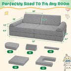 Modular Kids Play Couch with Washable Covers – Foam Toddler Sofa for Creative Play, Climbing, and Lounging – Convertible Kid Sofa Play Furniture for Kids Room or Nursery (Grey)