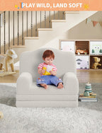 Kids Sofa Chair, Sherpa Convertible Toddler Couch with Washable Cover, Crown Design Comfy Children's Reading Chair, Fold Out Sofa Bed for Playroom, Nursery, Girls & Boys