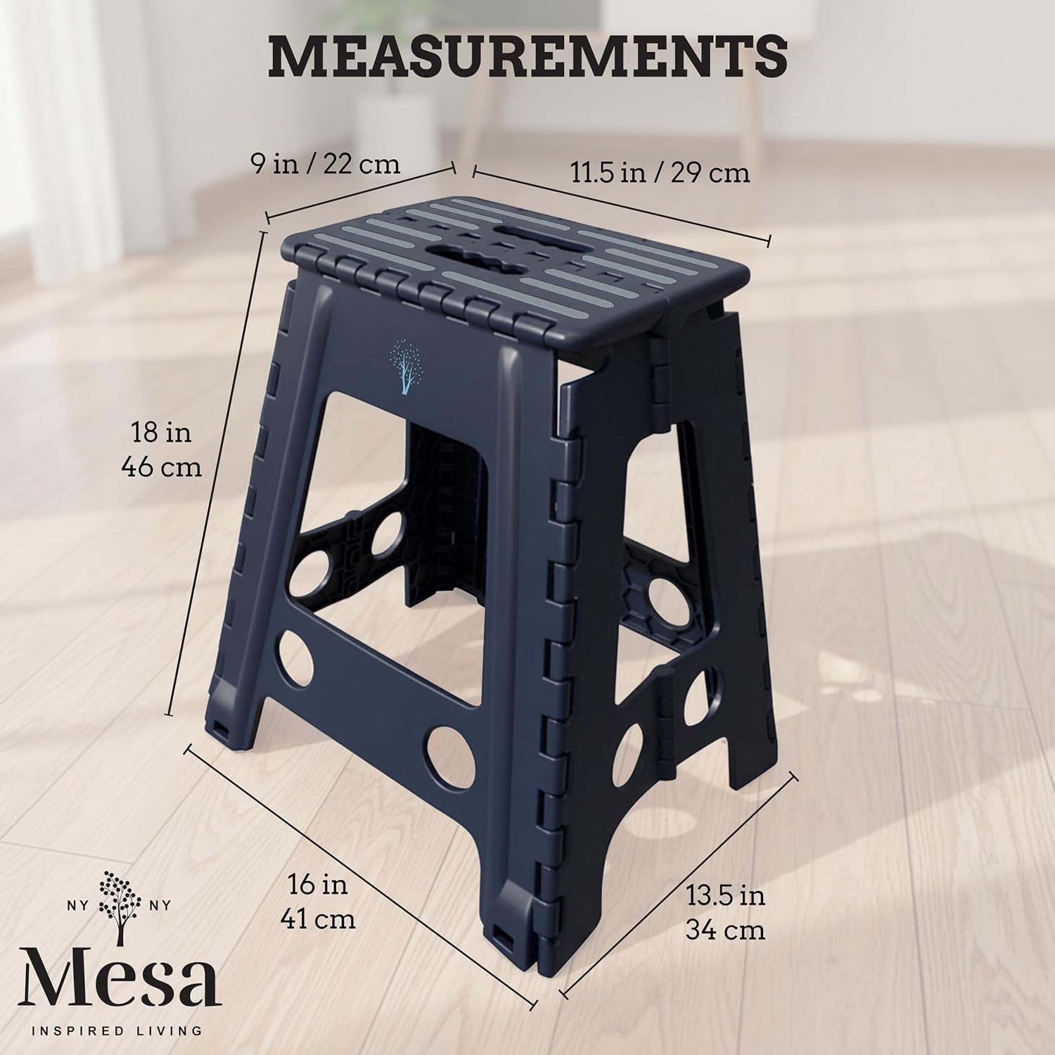 Inspired Living 18" Step Stool, Folding Step Stools for Adults, Plastic Foldable Step Stools Kids, Holds Up to 330 lbs, Collapsible Folding Stool for Kitchen, Bathroom, Bedroom (Navy, 18" High)