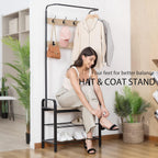 VIVOHOME 3-in-1 Entryway Hall Tree, Heavy Duty MDF Stand Coat Rack with Storage Bench, Industrial Wood Furniture with Stable Metal Frame, 8 Hooks, Light Brown