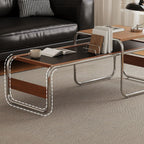 Small Round Table Mid-Century Modern Wood & Metal Coffee Table Black Top Open Frame Living Room Side Table