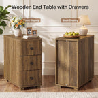 Tribesigns End Table with 3 Drawers, Farmhouse Fluted Narrow Side Table, Wood Slim Sofa Side Table for Small Spaces, Rustic Nightstand with Storage for Living Room Bedroom