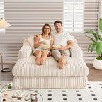 Antetek Oversized Chaise Longue Chair Indoor, Modern 53-inch Upholstered Corduroy Deep Seat Single Cloud Lounge Floor Sofa Couch for Living Room, Bedroom Apartment, Beige