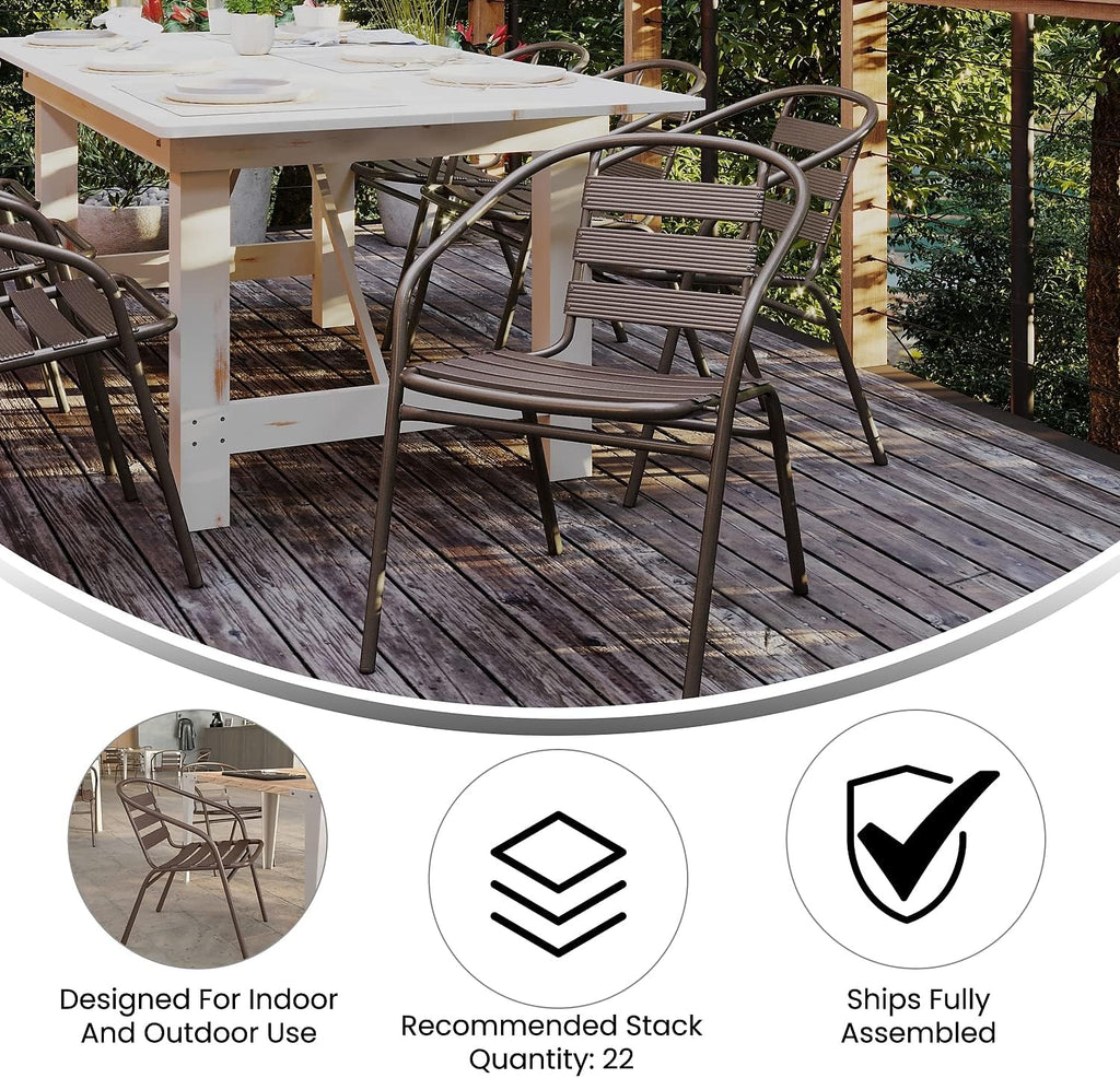 Flash Furniture Lila Bronze Metal Restaurant Stack Chair with Metal Slats