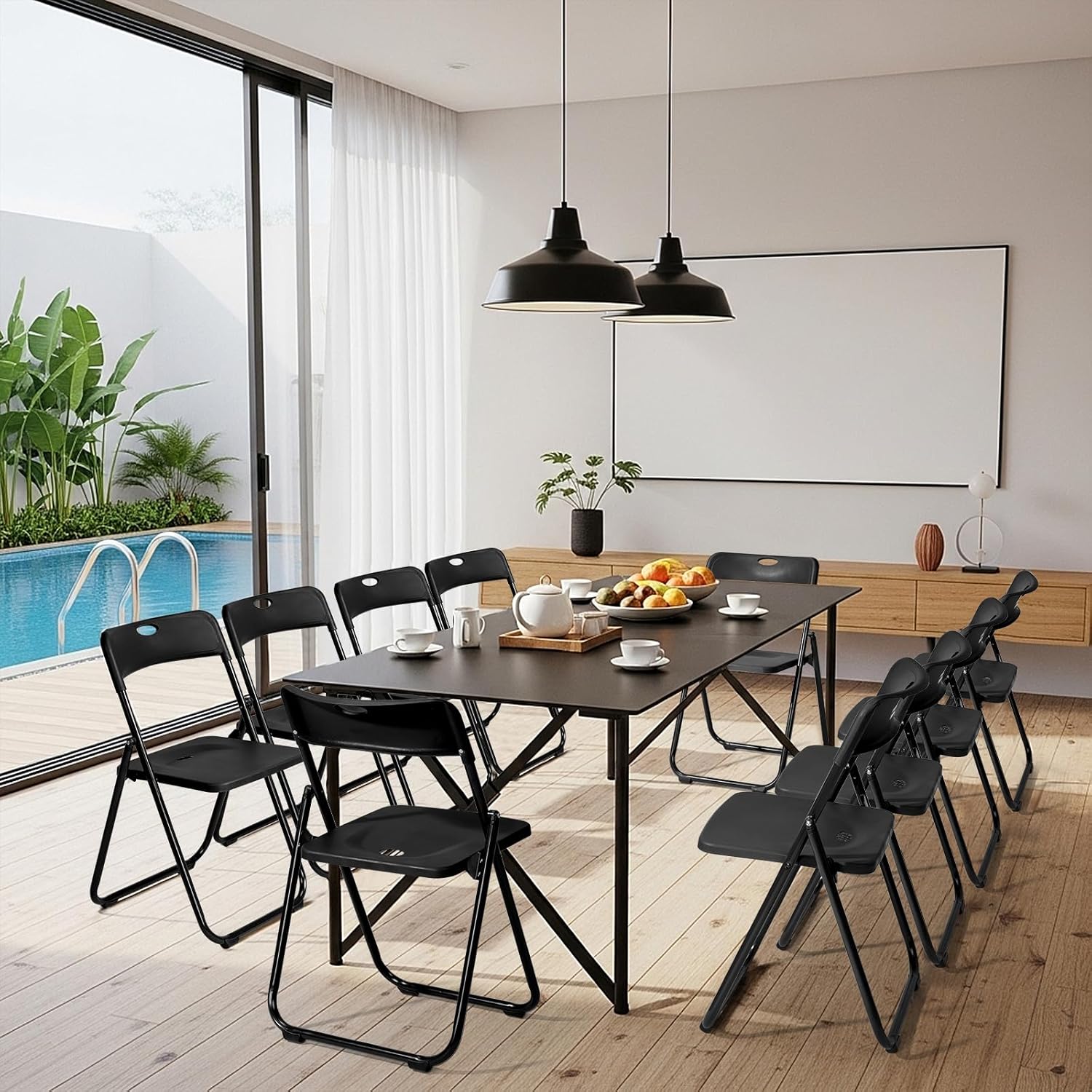 Karl home 10 Pcs Folding Chair, 300LBS Lightweight Foldable Plastic Chair, Reinforced Metal Frame Easy to Fold & Store for Indoor & Outdoor, Wedding, Party, Meeting Room, Patio and Garden, Black